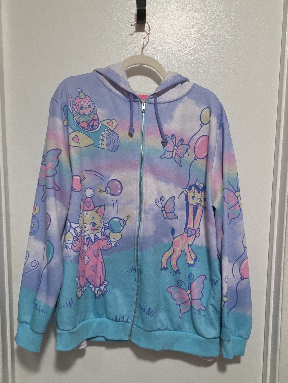 DOLLS KILL PASTEL CIRCUS ANIMAL ZIP UP HOODIE SH*TSHOW RARE